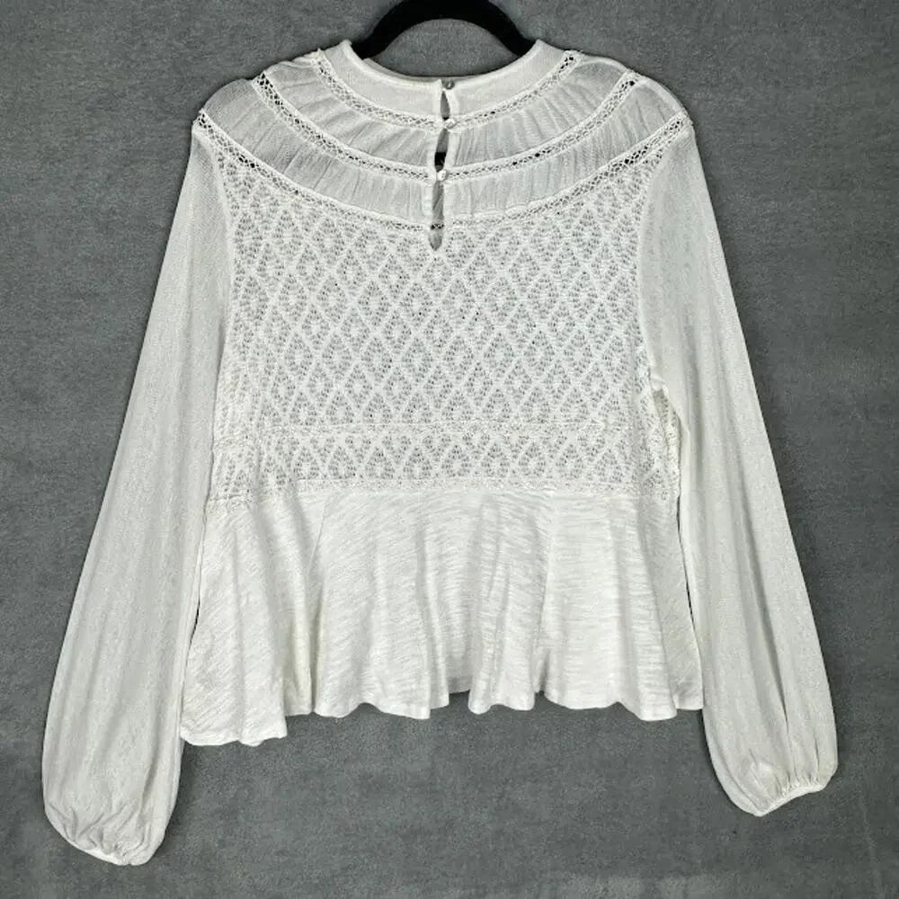 Free People Top Womens Medium White Lace Babydoll Boho Beach Whimsy Cottage